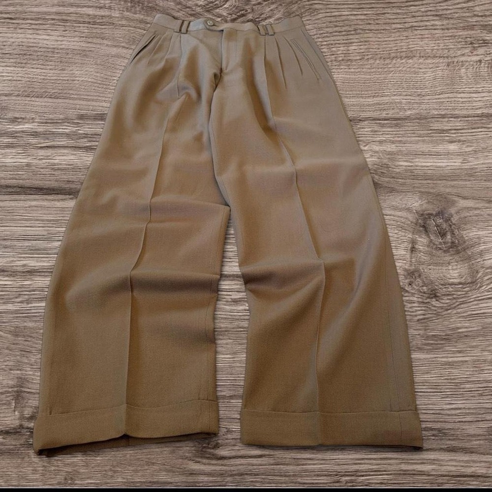 28x30 Brown Pleated Baggy Wide Leg Dress Pants Y2K 2000s Vintage